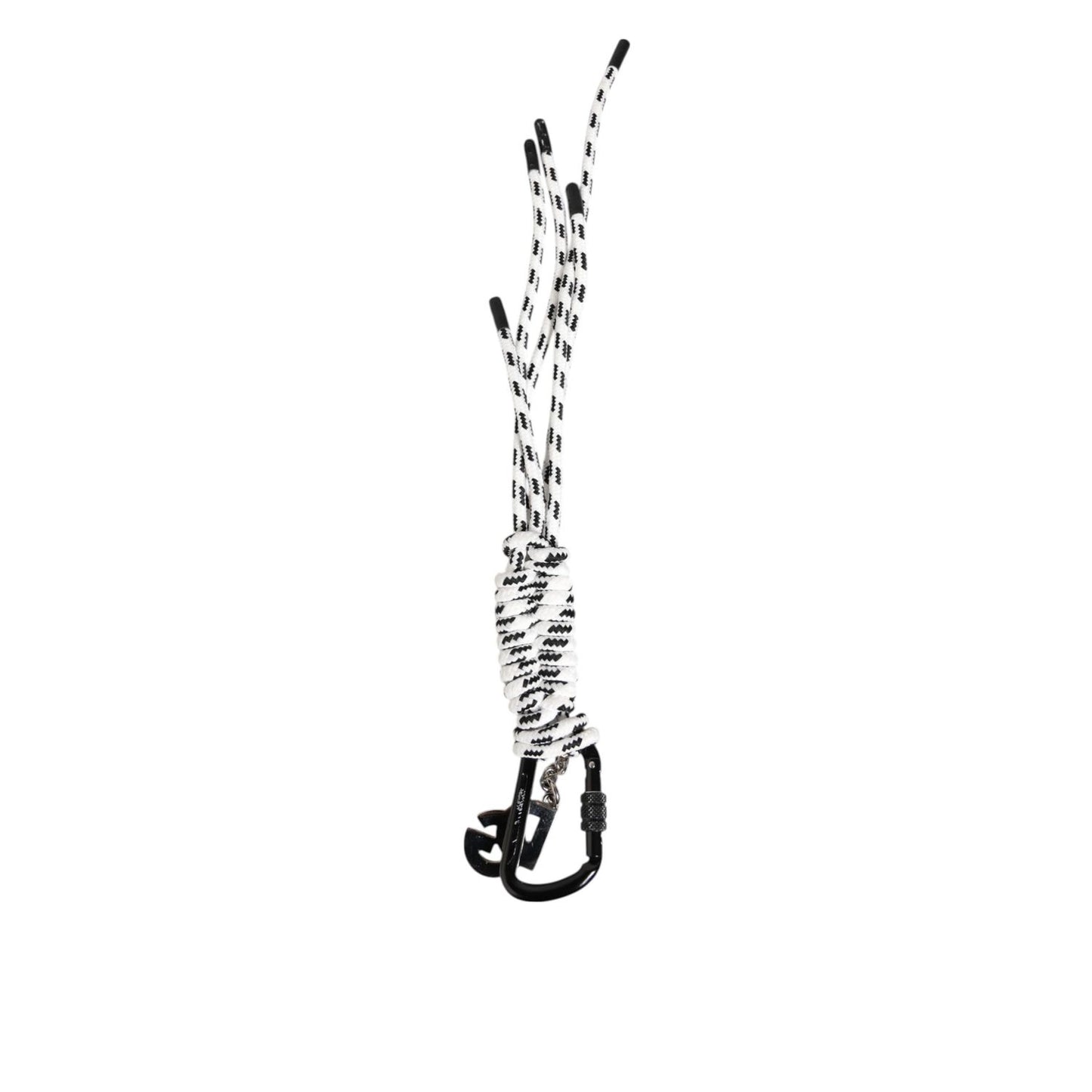 Dolce & Gabbana Black White Polyester Tape String DG Logo Keychain Keyring with logo engraved metal hardware in multicolor design.