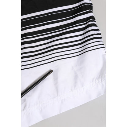 Dolce & Gabbana Black White Striped DG Logo Men Short Swimwear
