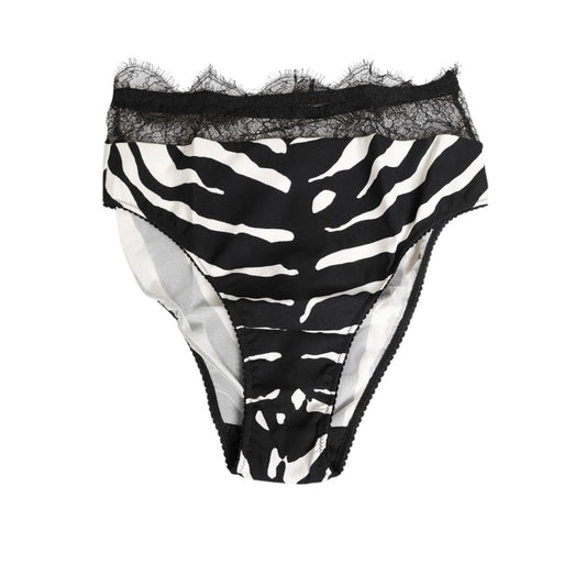 Dolce & Gabbana Black White Zebra Print Lace Trim High Underwear