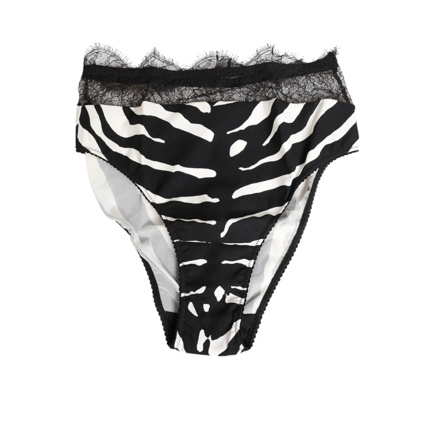 Dolce & Gabbana Black White Zebra Print Lace Trim High Underwear, high-waist briefs with delicate lace detail, perfect for stylish comfort.
