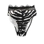 Dolce & Gabbana Black White Zebra Print Lace Trim High Underwear, high-waist briefs with delicate lace detail, perfect for stylish comfort.