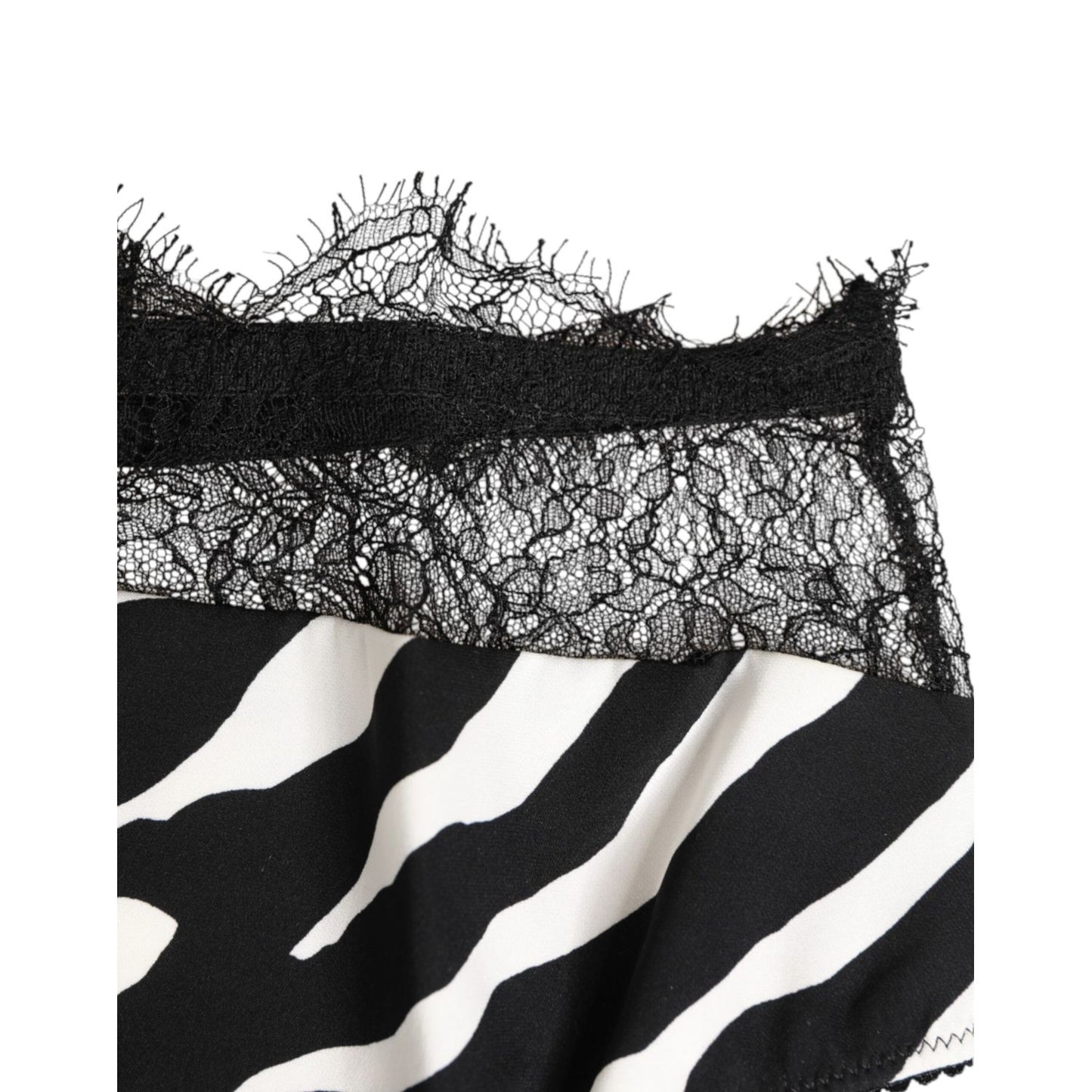 Dolce & Gabbana Black White Zebra Print Lace Trim High Underwear detailing close-up.
