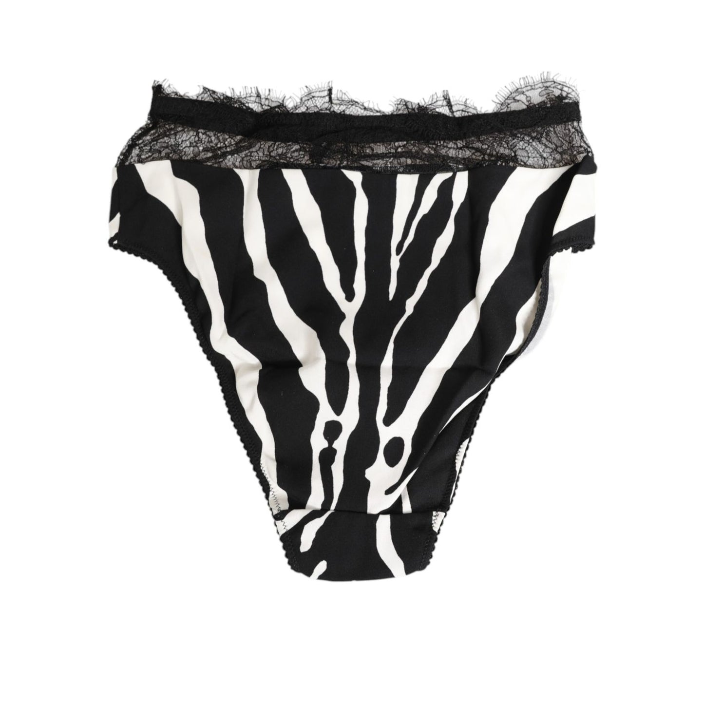 Dolce & Gabbana Black White Zebra Print Lace Trim High Underwear - stylish high-waist briefs with lace detail, crafted in Italy.