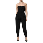 Dolce & Gabbana Black Wool Strapless Romper Jumpsuit Dress, luxury Italian fashion, elegant design, high-quality craftsmanship.