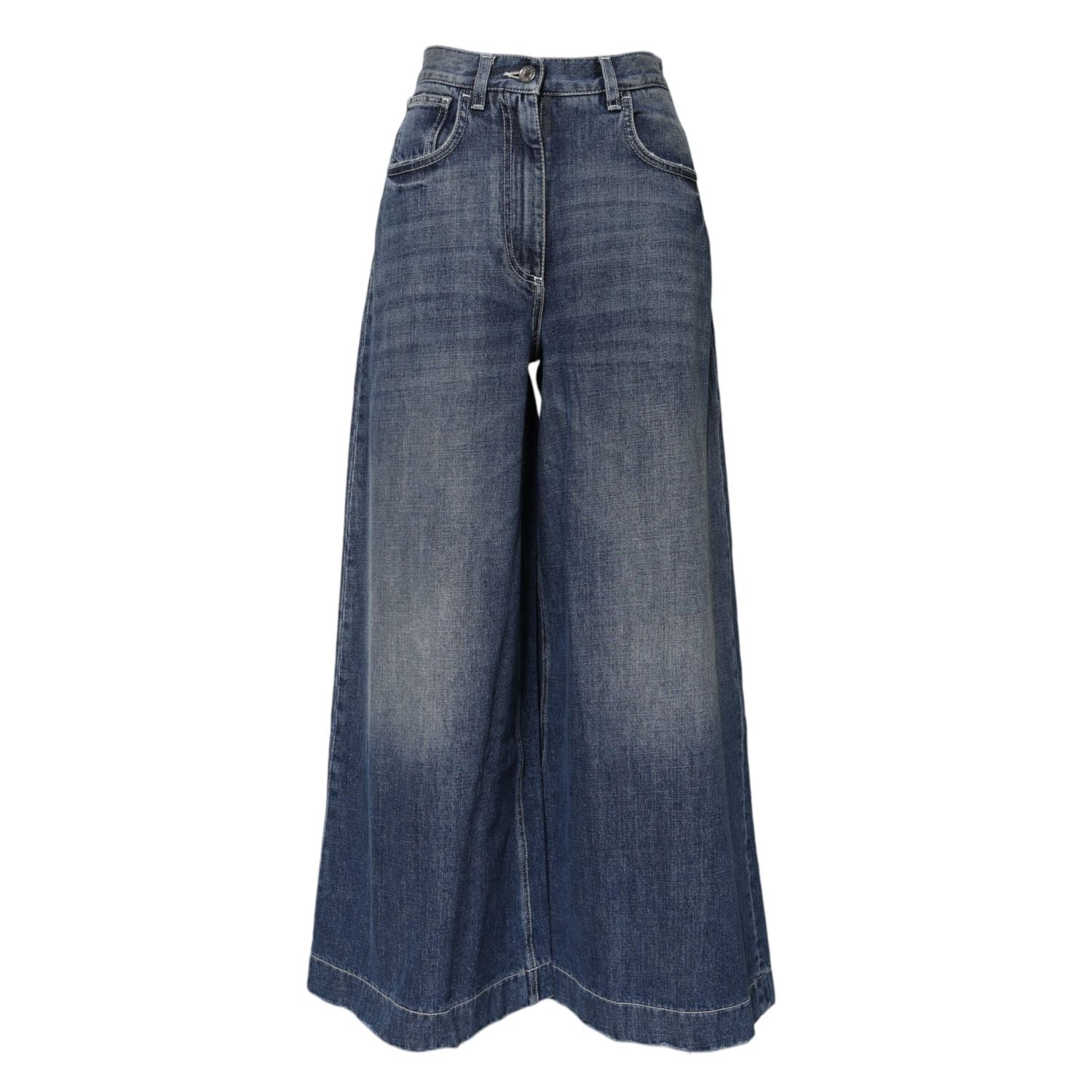 Dolce & Gabbana Blue Cotton High Waist Wide Leg Denim Jeans