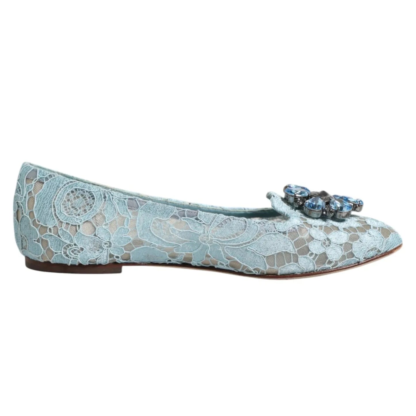 Dolce & Gabbana Blue Lace Crystal Ballet Flats Loafers Shoes LA12662-36