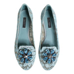 Dolce & Gabbana Blue Lace Crystal Ballet Flats Loafers Shoes LA12662-36