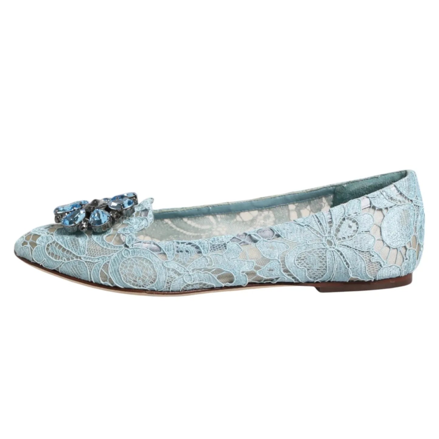 Dolce & Gabbana Blue Lace Crystal Ballet Flats Loafers Shoes LA12662-36