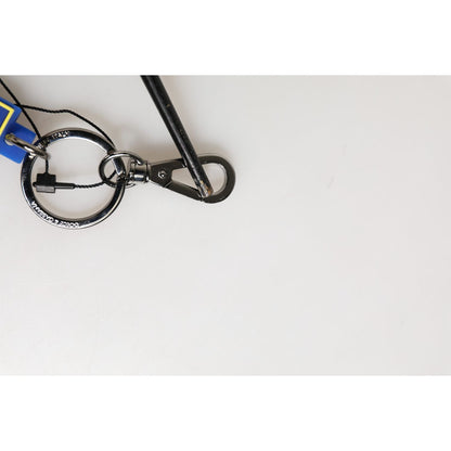Dolce & Gabbana Blue Yellow DG Rubber Logo Silver Men's Keychain Keyring