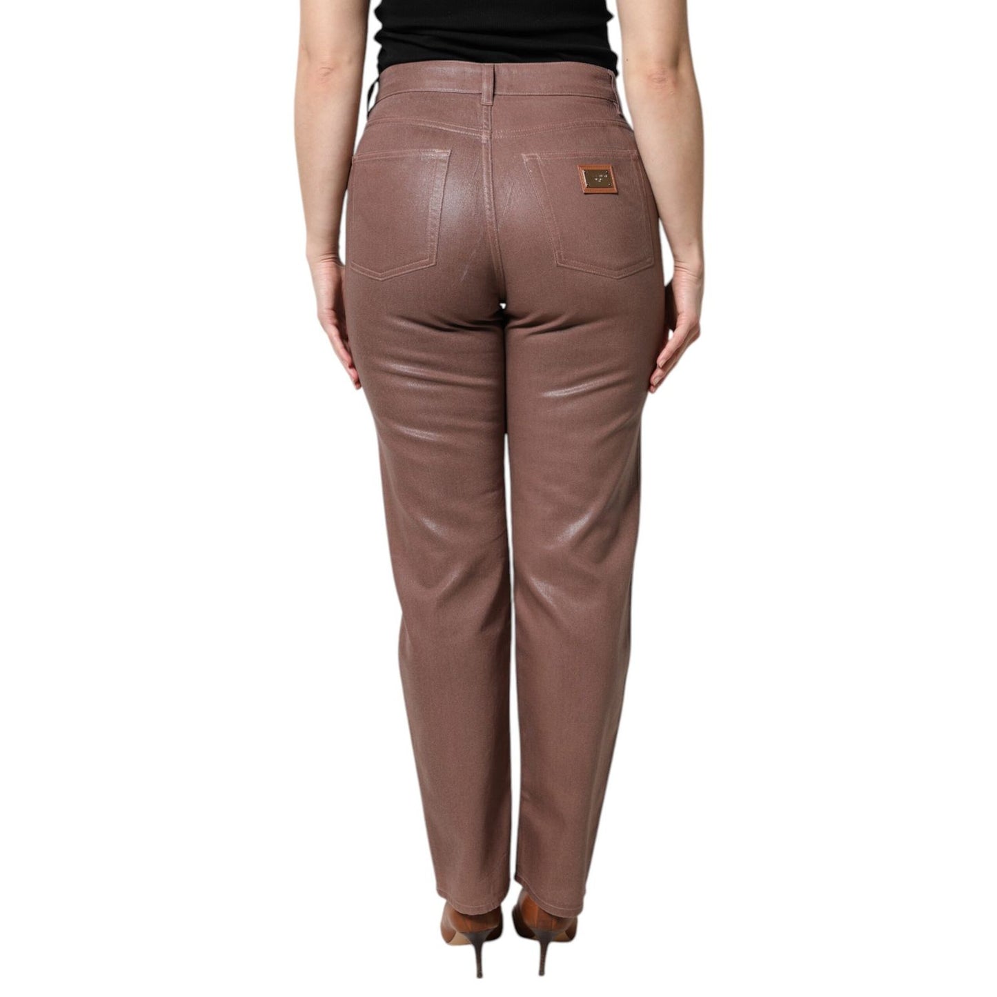 Dolce & Gabbana Brown Cotton High Waist Tapered Denim Jeans