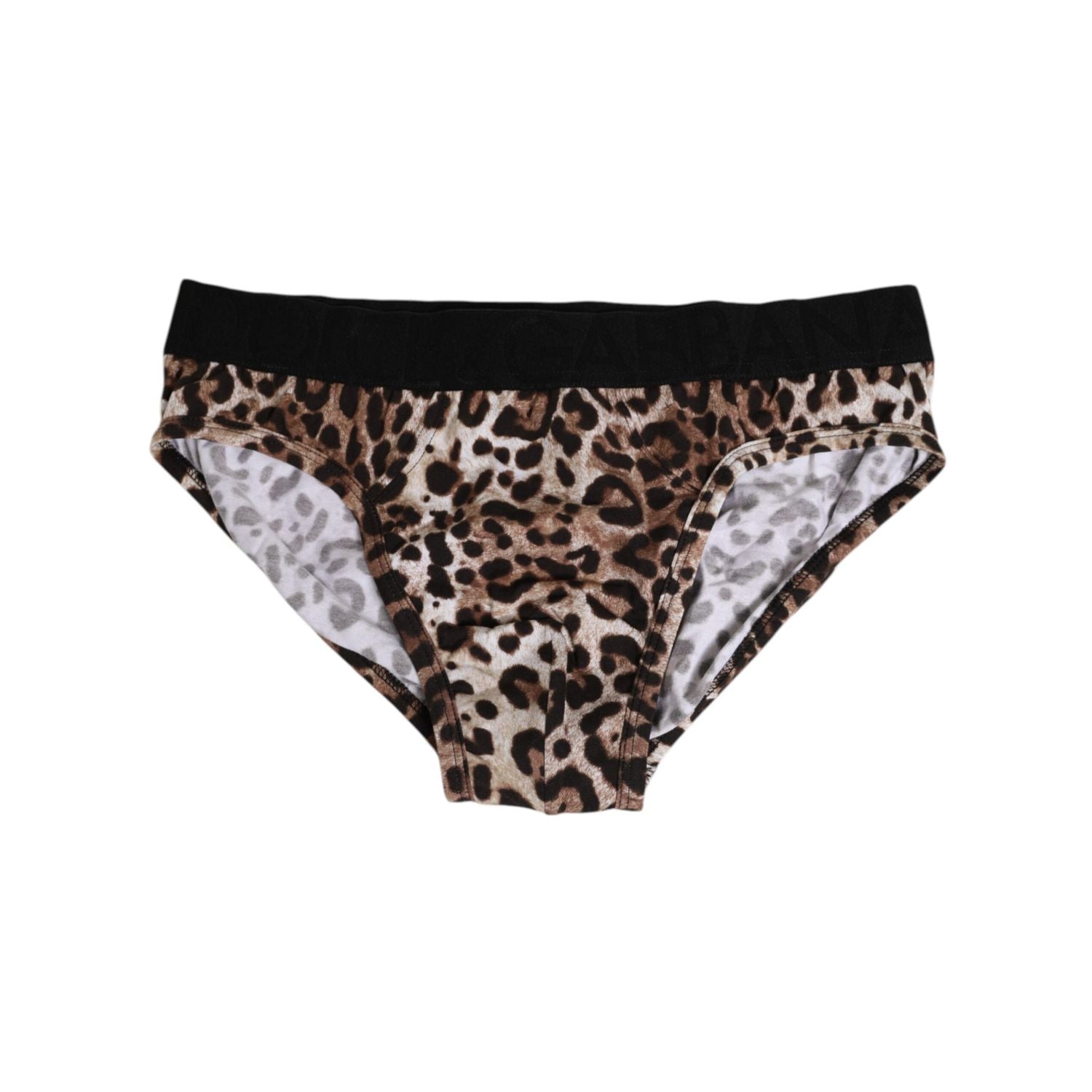Dolce & Gabbana Brown Cotton Leopard Logo Midi Brief Underwear