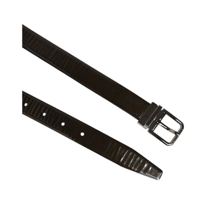 Dolce & Gabbana Brown Glossy Leather Classic Metal Buckle Belt in premium brown leather with silver-tone buckle, size 90 cm/36 inch