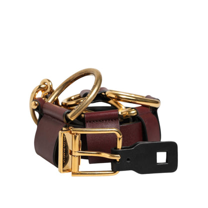 Dolce & Gabbana Brown Key Ring Clip Attachments Buckle Belt with gold-tone hardware and utility-inspired design.