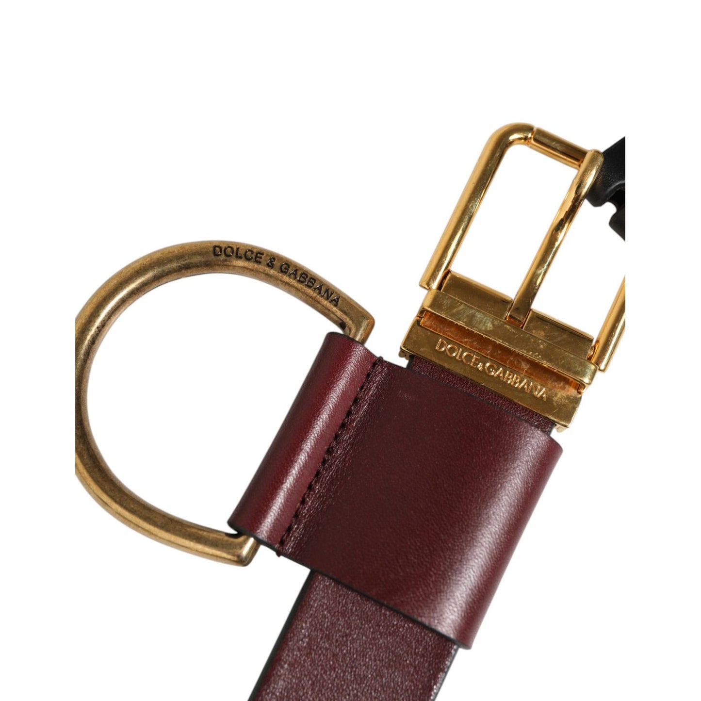 Dolce & Gabbana Brown Key Ring Clip Attachments Buckle Belt with gold-tone hardware and leather details.