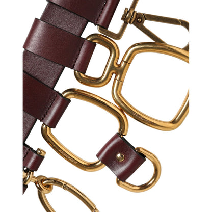 Detail of Dolce & Gabbana Brown Key Ring Clip Attachments Buckle Belt with gold-tone hardware and functional clips.