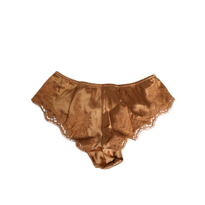 Dolce & Gabbana Brown Lace Silk Satin Slip Panties Underwear