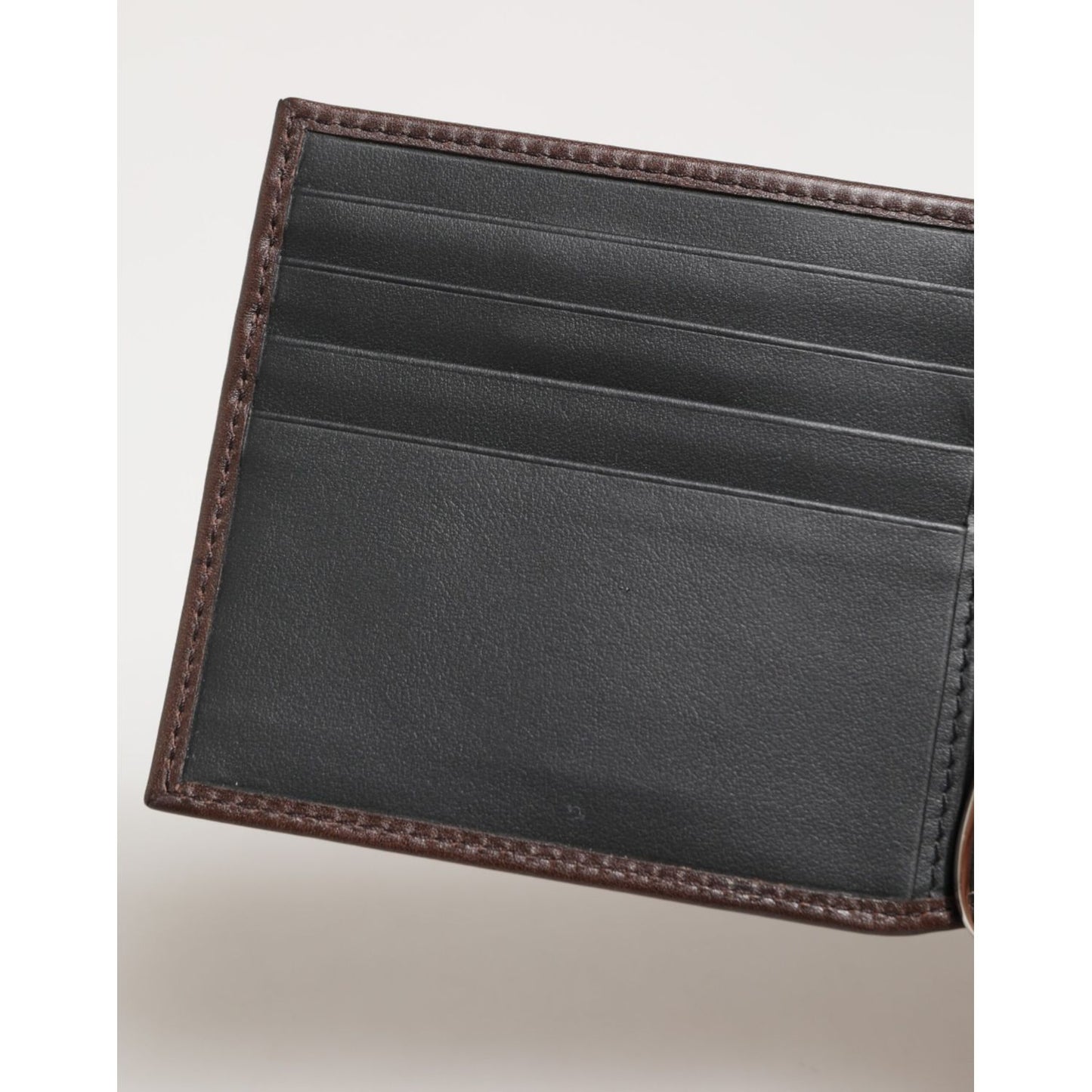 Dolce & Gabbana Brown Leather DG Logo Engrave Bifold Card Holder Wallet