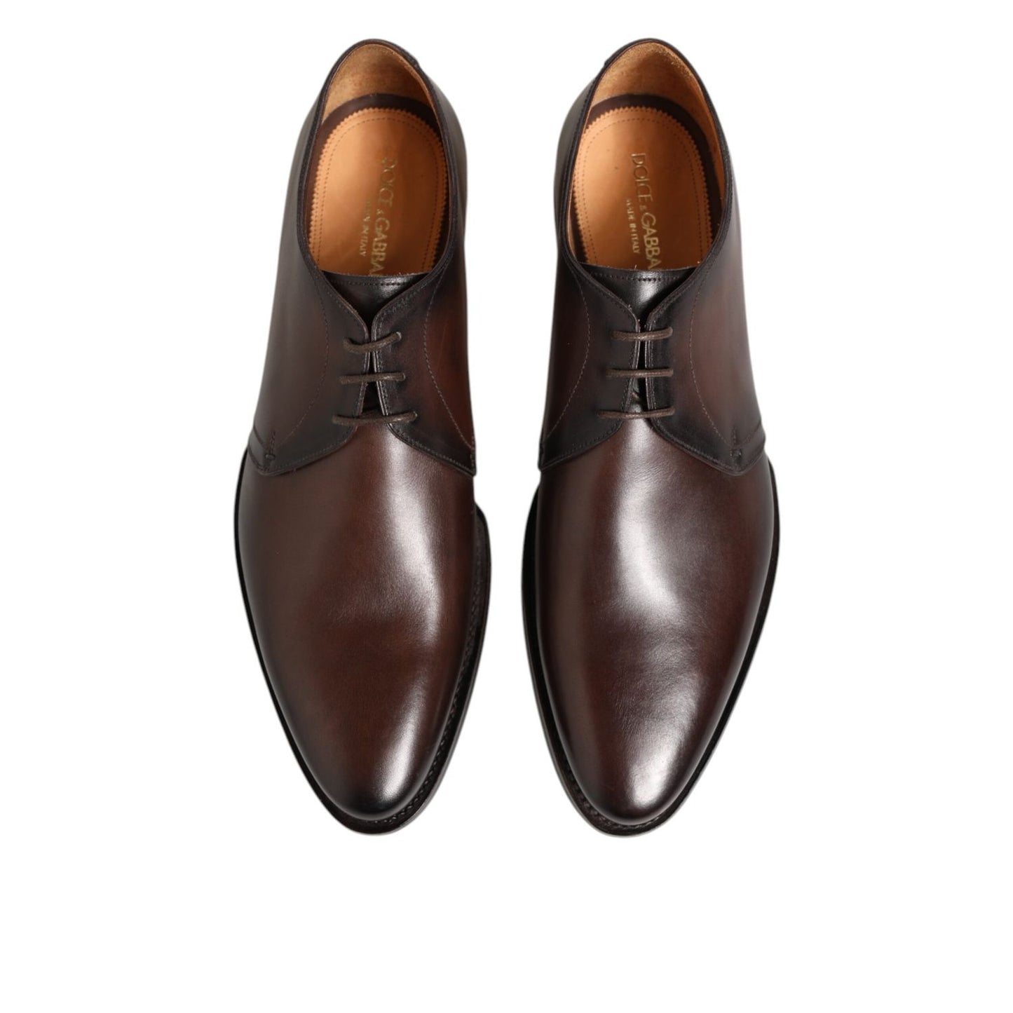 Dolce & Gabbana Brown Leather Lace Up Dress Men Derby Shoes polished brown leather classic design