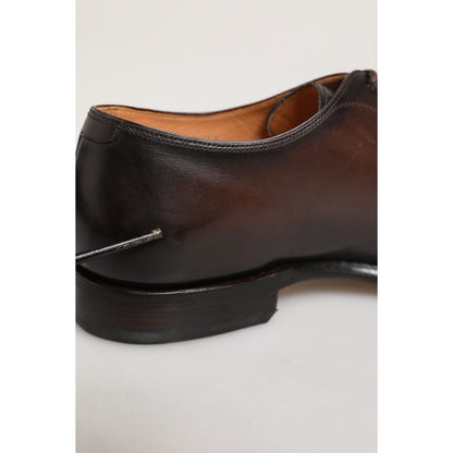 Close-up of Dolce & Gabbana Brown Leather Lace Up Dress Men Derby Shoes showcasing the elegant brown leather back design.