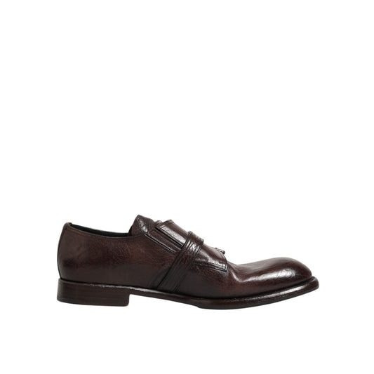 Dolce & Gabbana Brown Leather Monk Strap Formal Derby Shoes with sleek silhouette and polished finish