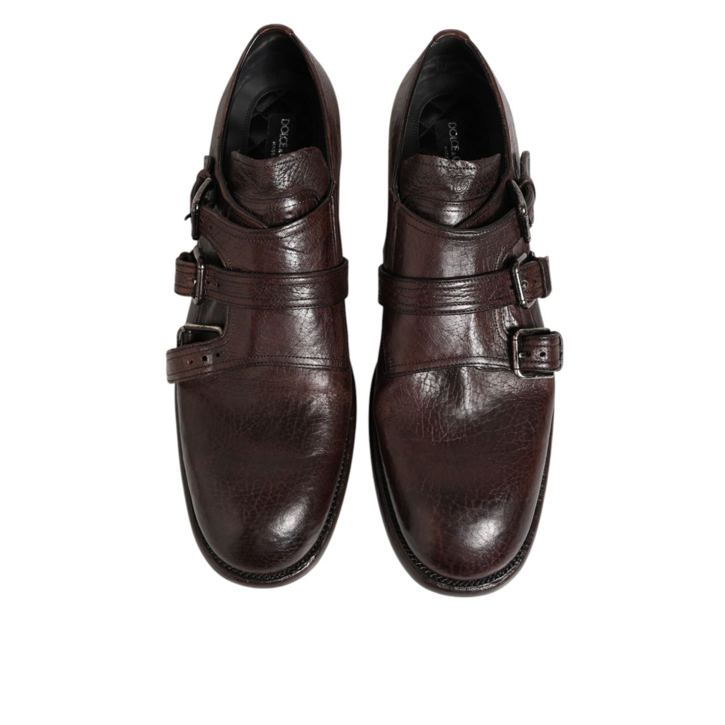 Dolce & Gabbana Brown Leather Monk Strap Formal Derby Shoes with classic buckle detail and polished finish, perfect for formal attire.