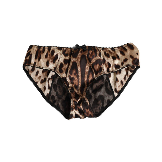 Dolce & Gabbana Brown Leopard Silk Mid Waist Panty Underwear