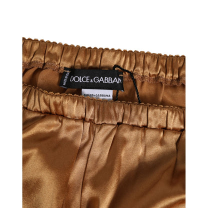 Dolce & Gabbana Brown Silk Satin Floral Lace Shorts Underwear