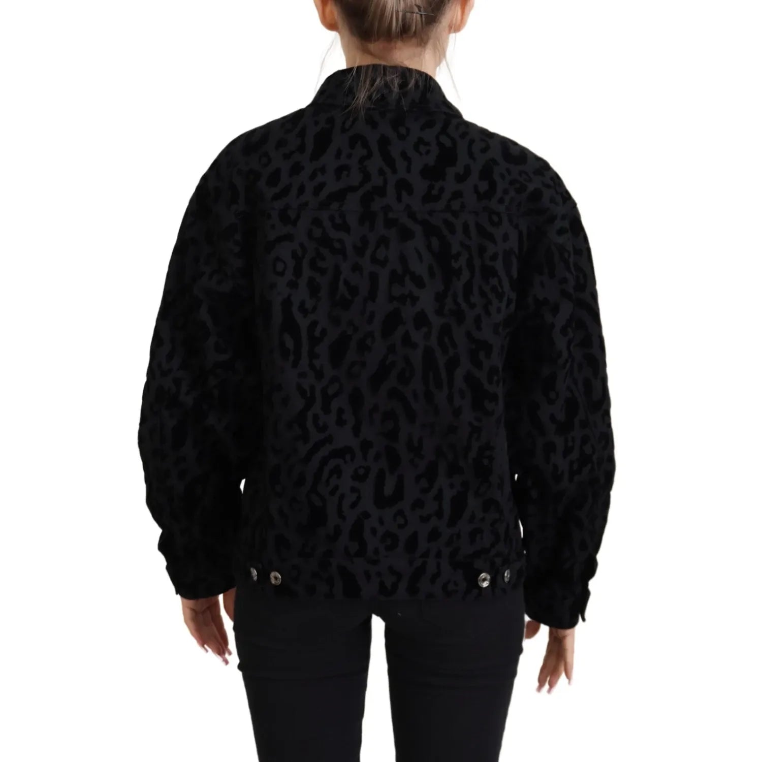 Dolce & Gabbana Cotton Black Leopard Long Sleeve Denim Jacket