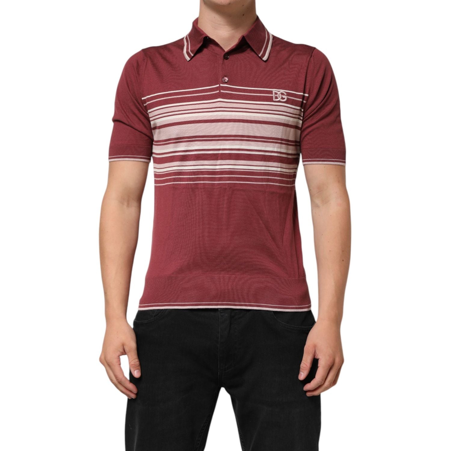 Dolce & Gabbana Cotton Burgundy Striped DG Logo Polo  T-shirt