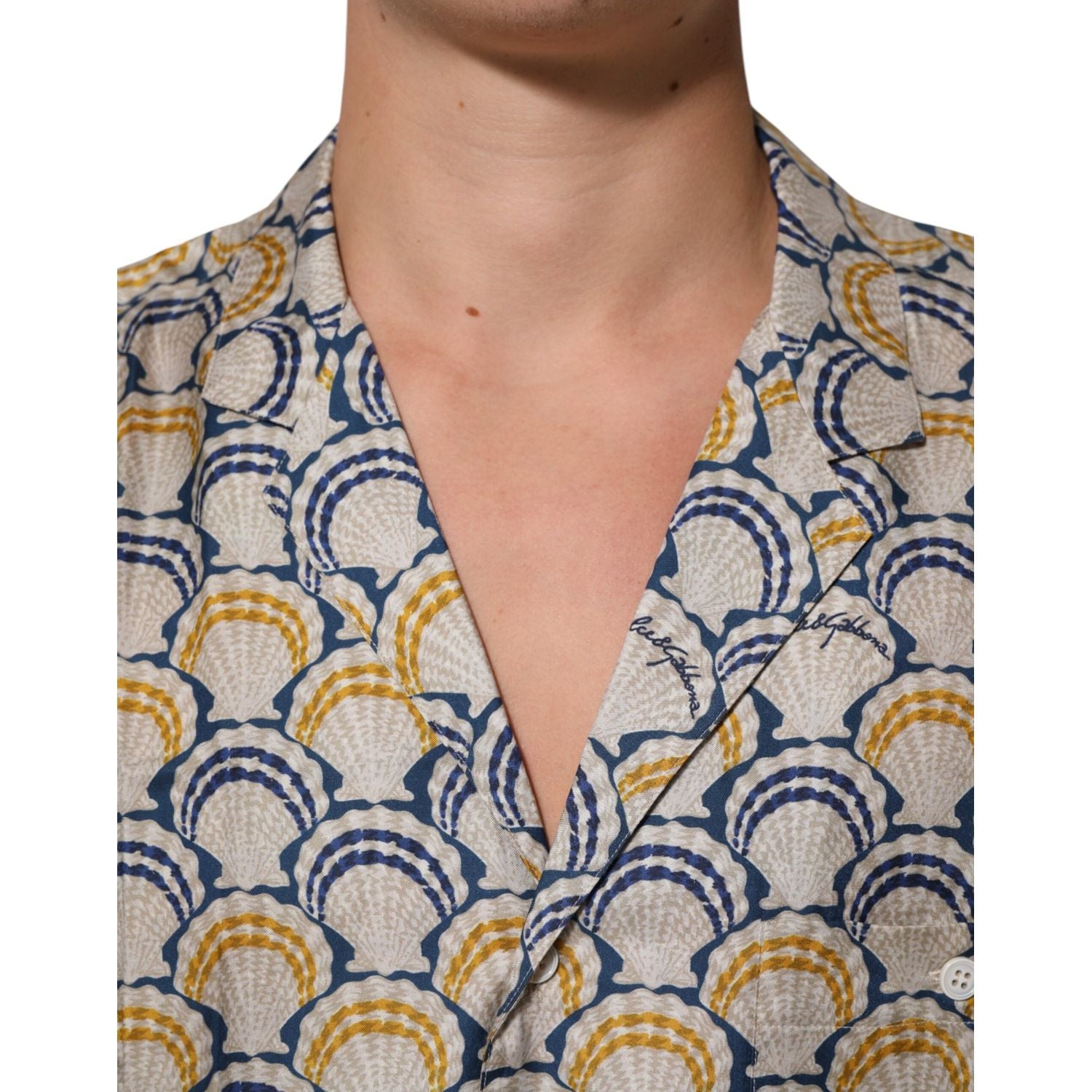 Dolce & Gabbana Cream Cotton Silk Hawaii Scallop Shell Print Shirt