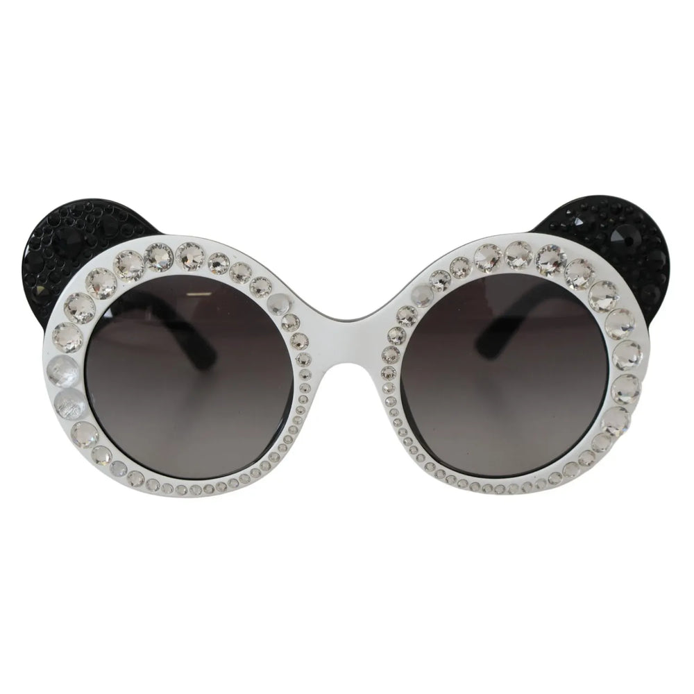 Dolce & Gabbana DG4325BM White Black Acetate Crystal Shades Sunglasses with gray lenses, women's fashion, embellished frame, minor defect