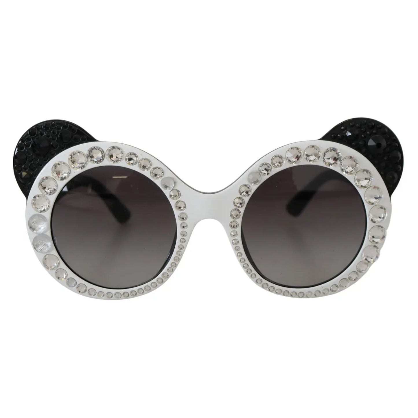 Dolce & Gabbana DG4325BM White Black Acetate Crystal Shades Sunglasses with gray lenses, women's fashion, embellished frame, minor defect