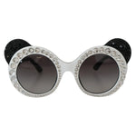 Dolce & Gabbana DG4325BM White Black Acetate Crystal Shades Sunglasses with gray lenses, embellished design, women’s fashion accessory.