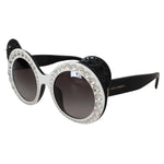 Dolce & Gabbana DG4325BM White Black Acetate Crystal Shades Sunglasses with gray lenses and embellishments, women's fashion accessory.
