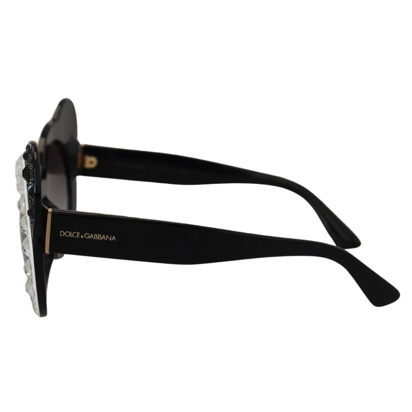 Dolce & Gabbana DG4325BM White Black Acetate Crystal Shades Sunglasses side view showcasing acetate frame and gray lenses.