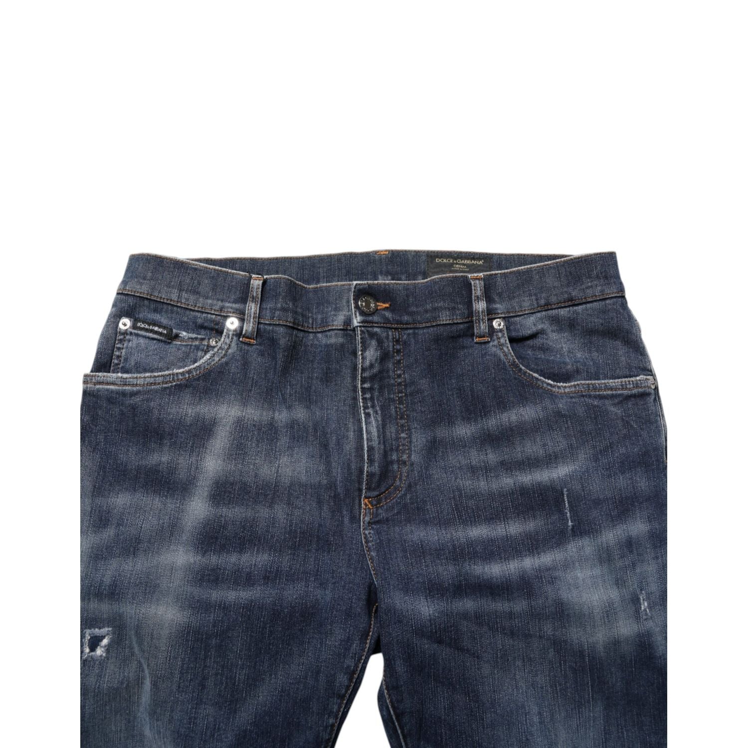 Dolce & Gabbana Dark Blue Washed Running Ripped Denim Jeans