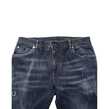Dolce & Gabbana Dark Blue Washed Running Ripped Denim Jeans
