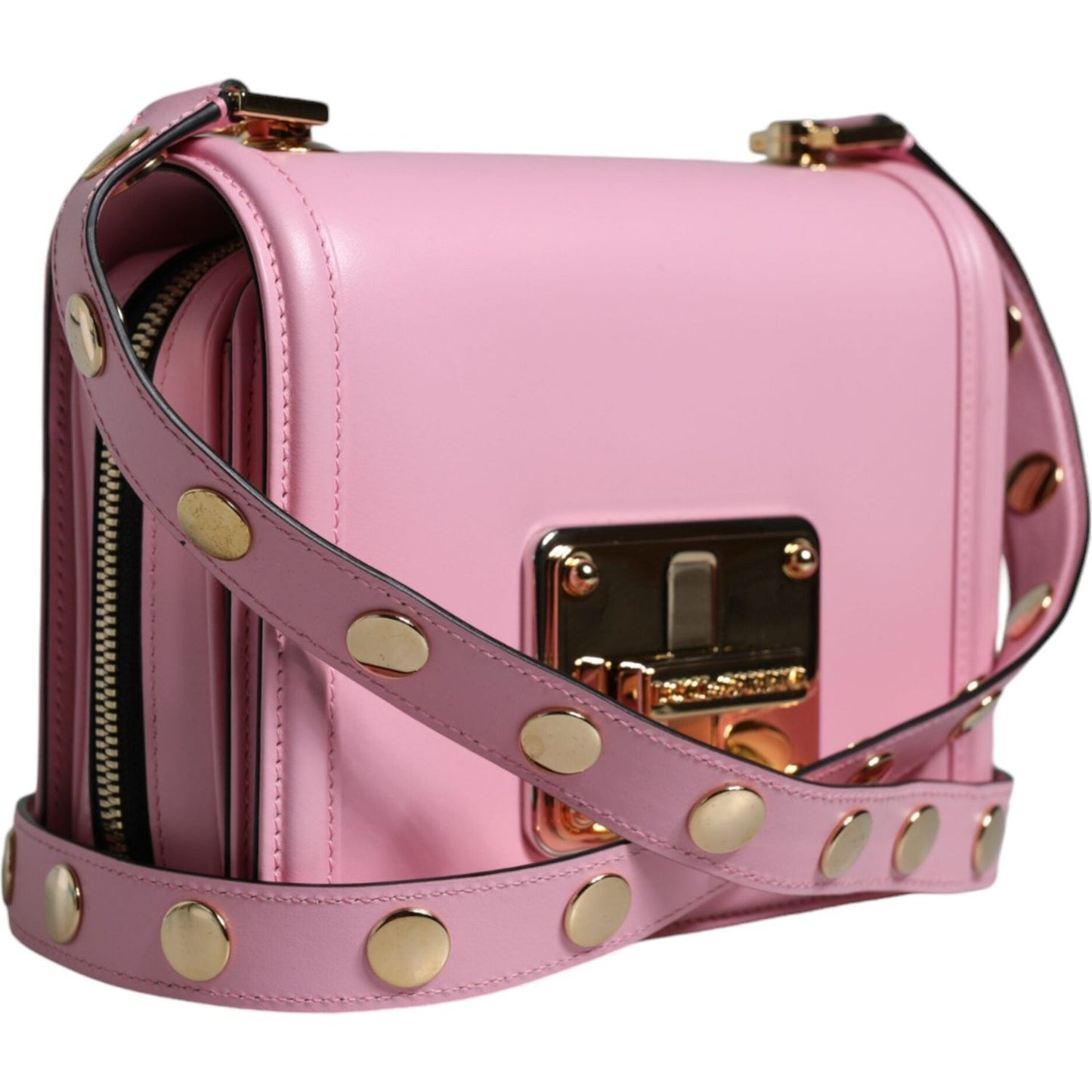 Dolce & Gabbana Baby Pink LOLA Leather Studded Crossbody Strap Bag BAG4086