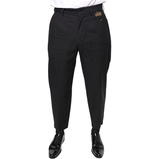 Dolce & Gabbana Black Crown Cotton Dress Pants PAN75587-46