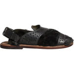 Dolce & Gabbana Black Gazelle Hair Leather Flats Sandals Shoes MV5103-44