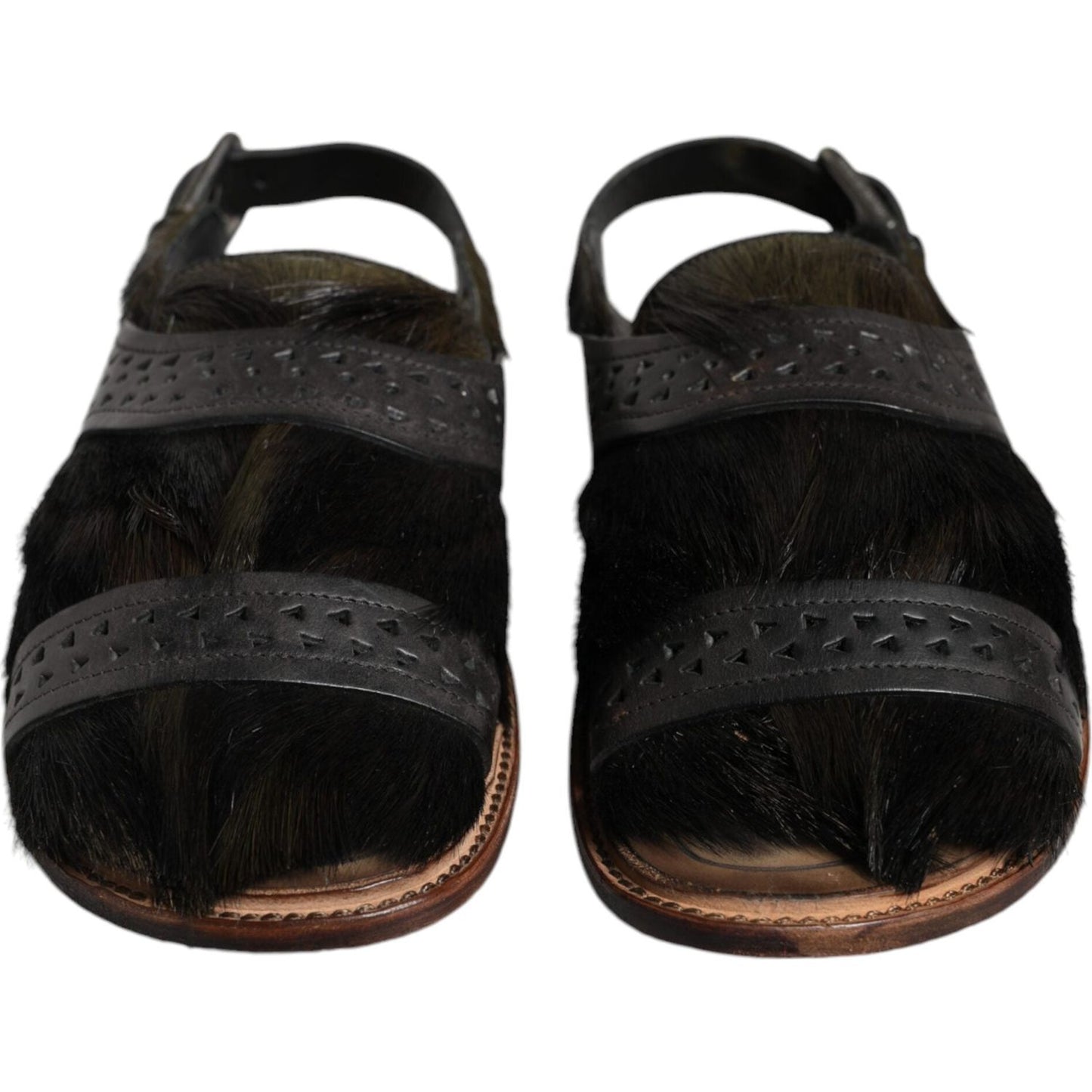 Dolce & Gabbana Black Gazelle Hair Leather Flats Sandals Shoes MV5103-44