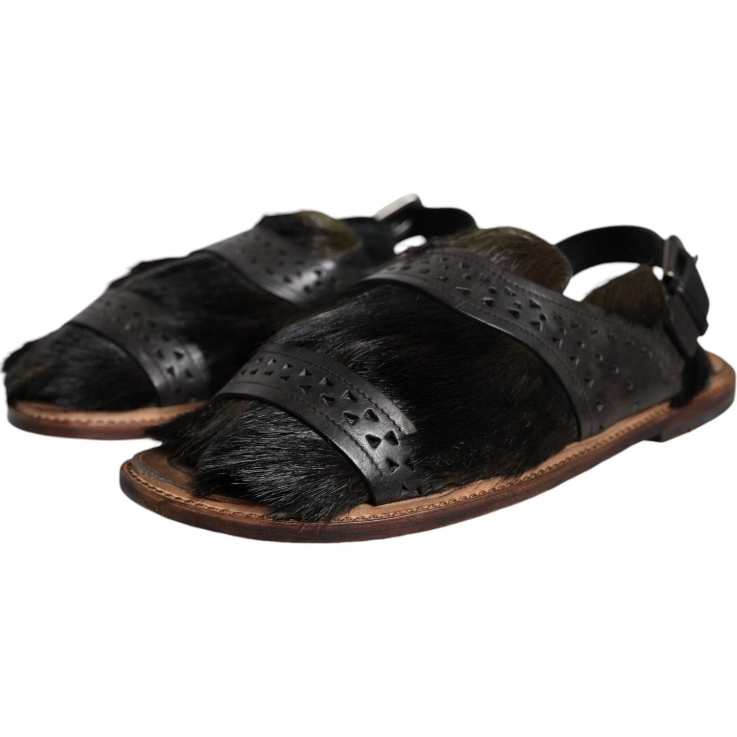 Dolce & Gabbana Black Gazelle Hair Leather Flats Sandals Shoes MV5103-44