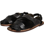 Dolce & Gabbana Black Gazelle Hair Leather Flats Sandals Shoes MV5103-44