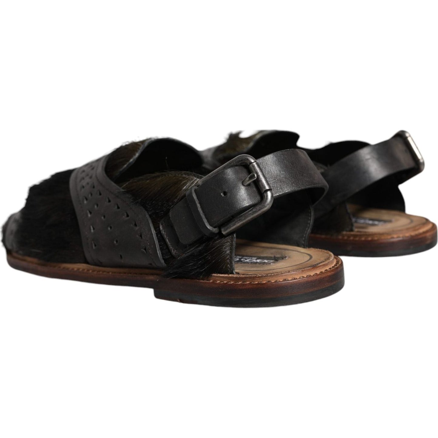 Dolce & Gabbana Black Gazelle Hair Leather Flats Sandals Shoes MV5103-44