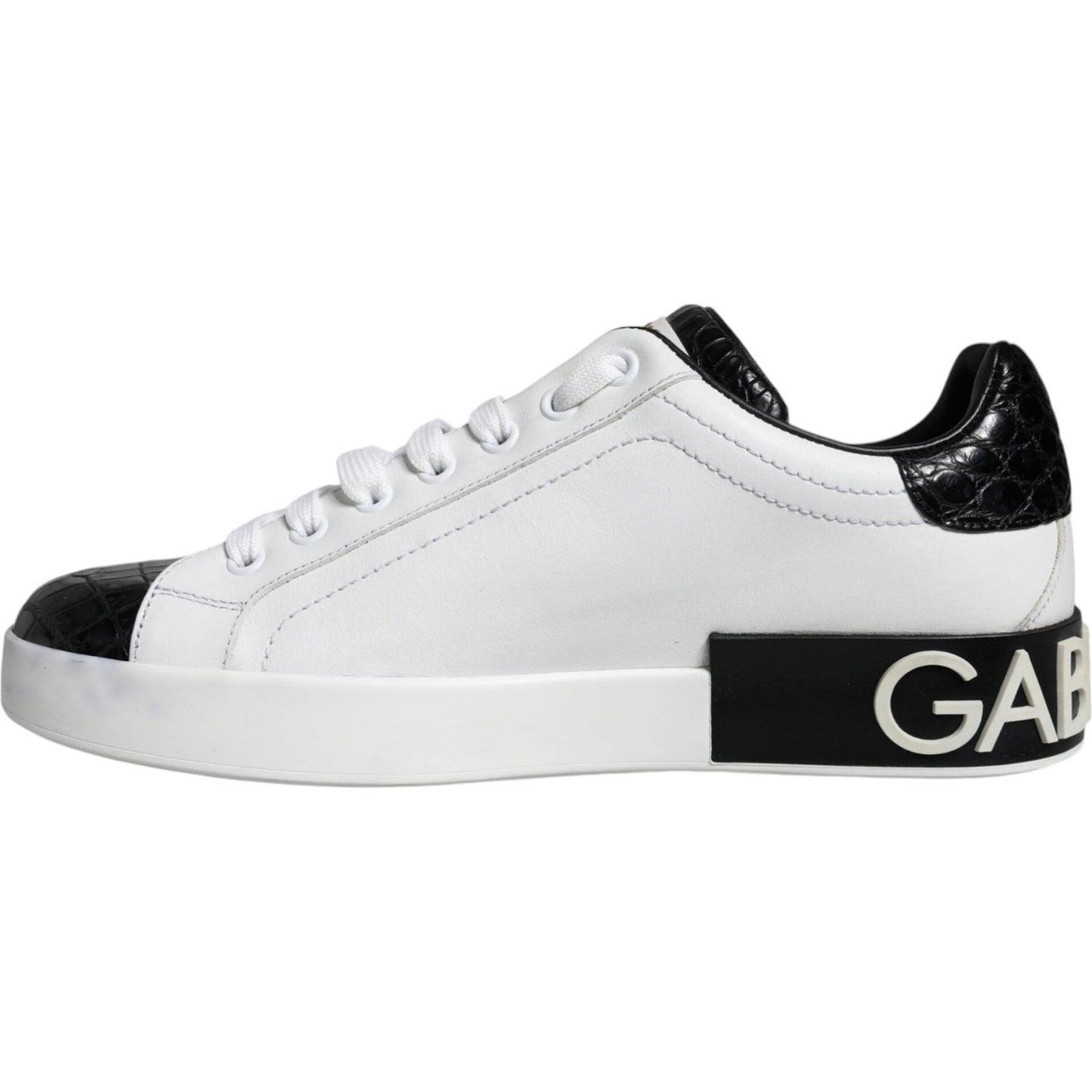 Dolce & Gabbana Black Leather Logo Portofino Sneaker Shoes MV6172-38