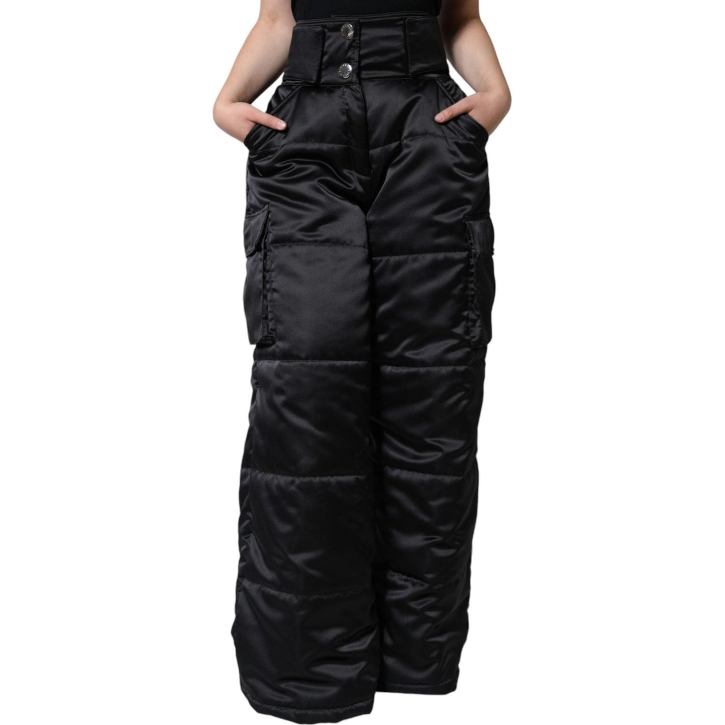 Dolce & Gabbana Black Quilted High Waist Women Boot Cut Pants PAN75531-40