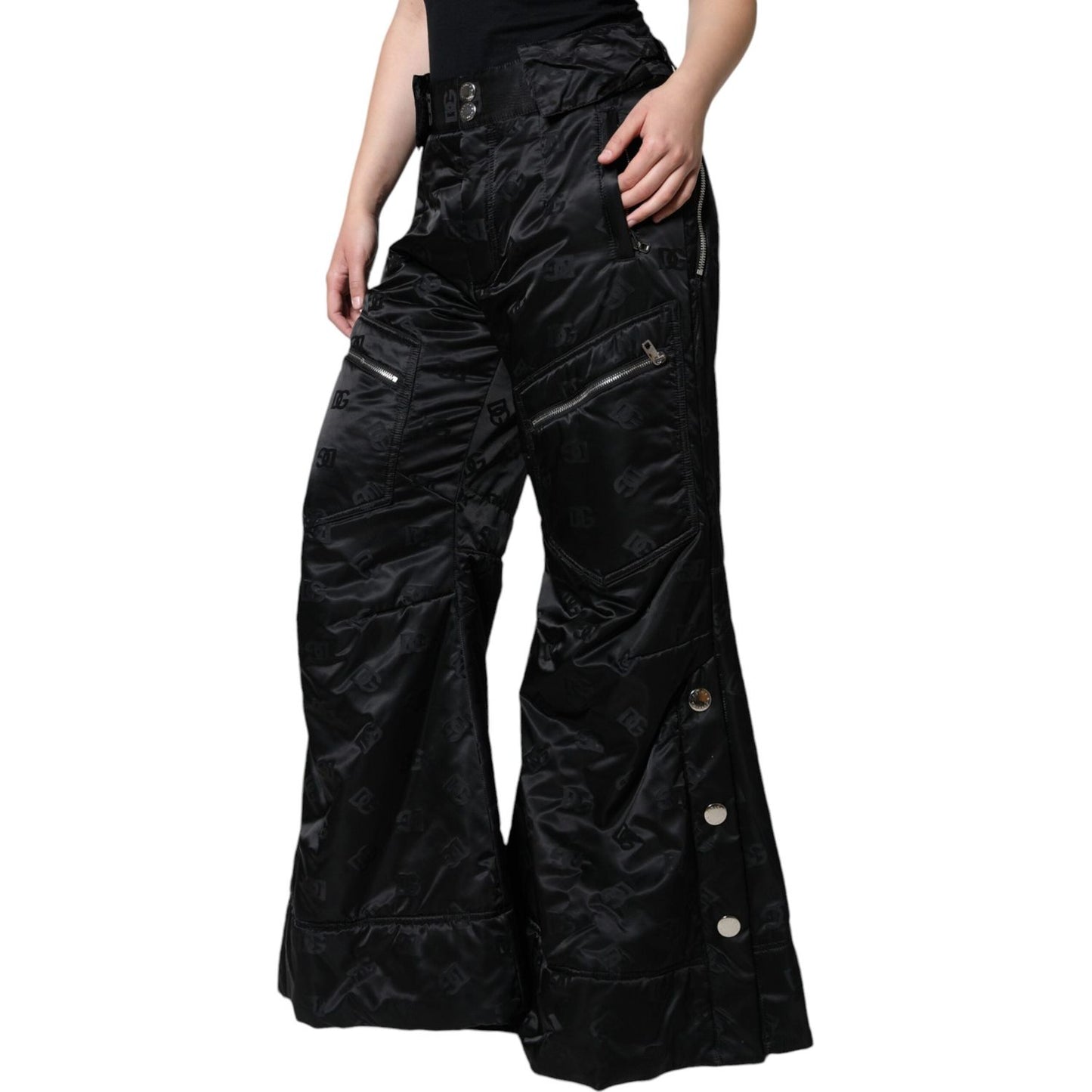 Dolce & Gabbana Black Quilted High Waist Women Wide Leg Pants PAN75549-40