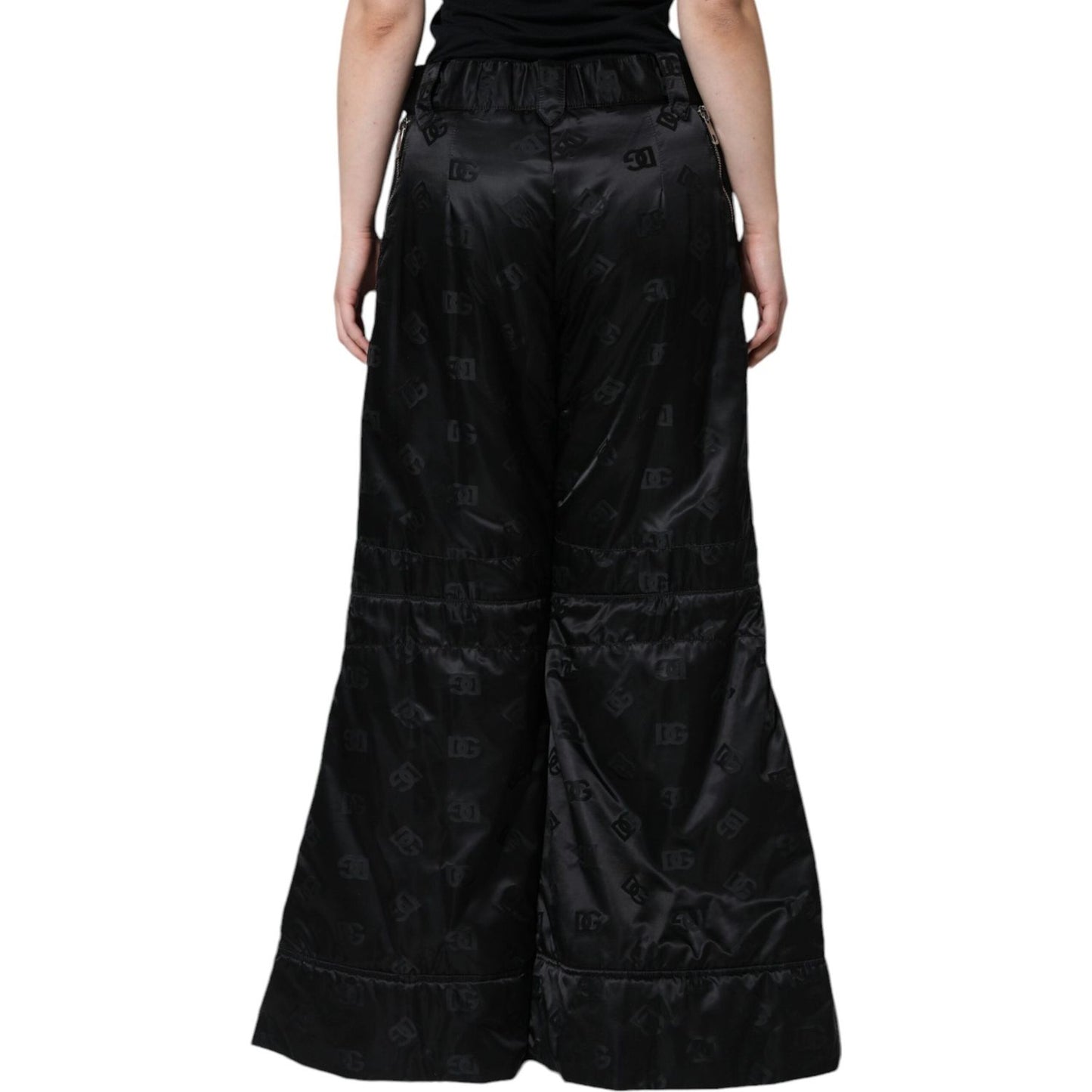 Dolce & Gabbana Black Quilted High Waist Women Wide Leg Pants PAN75549-40