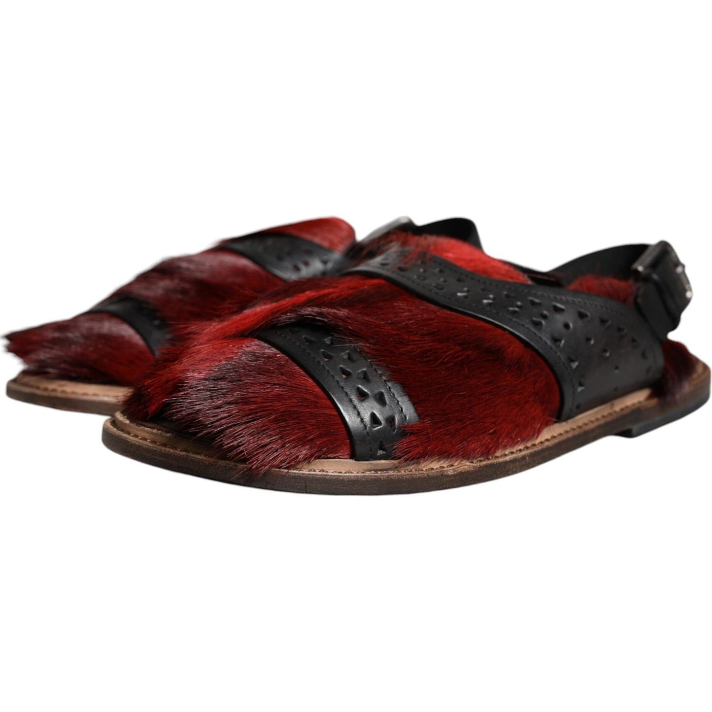 Dolce & Gabbana Black Red Gazelle Hair Leather Sandals Shoes MV5104-43
