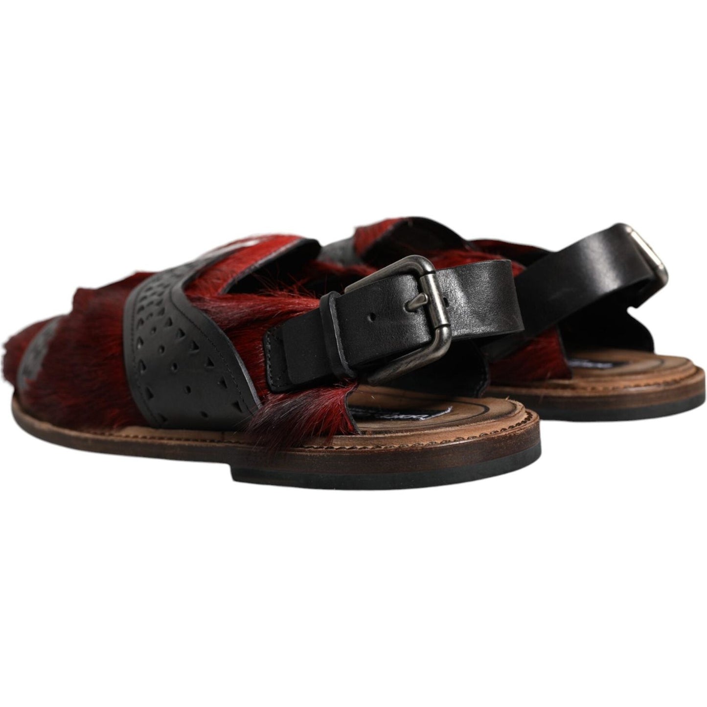 Dolce & Gabbana Black Red Gazelle Hair Leather Sandals Shoes MV5104-43